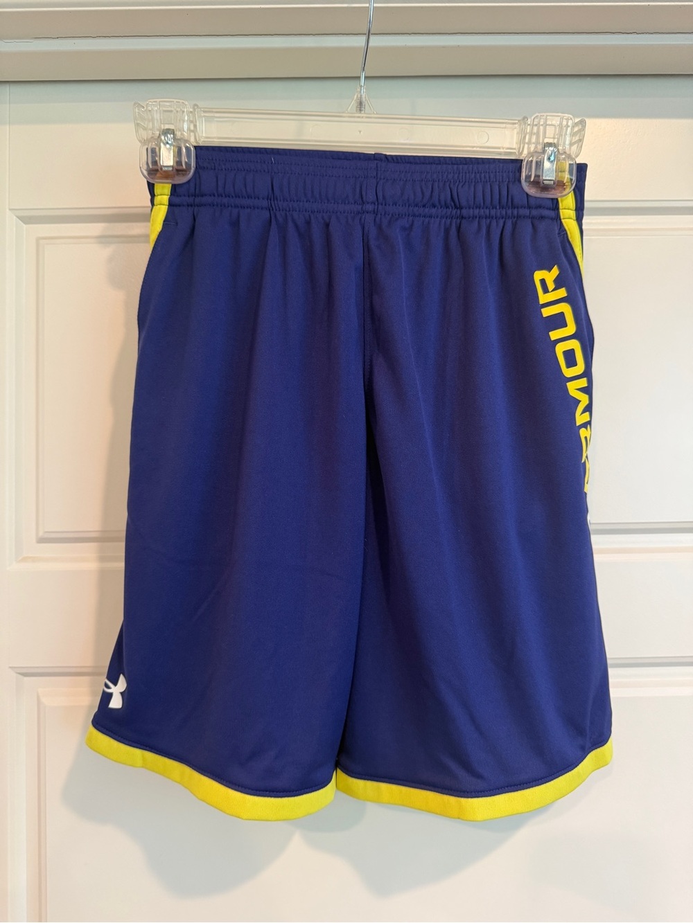 Under Armour Men's Royal Blue Athletic Shorts with Yellow Accents